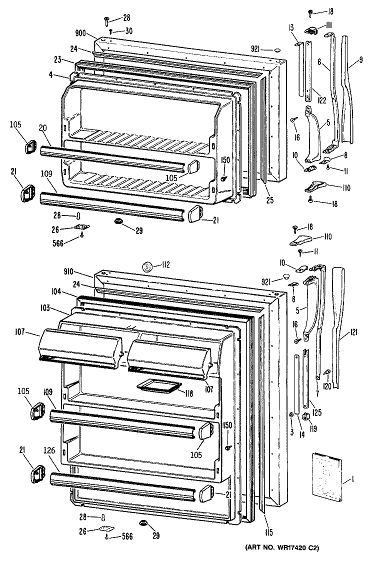 Section Diagram and Parts List for CTX21GRBRWH  Hotpoint Refrigerator