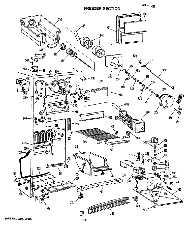 FREEZER SECTION Diagram and Parts List for CSXC24XLL  General Electric Refrigerator