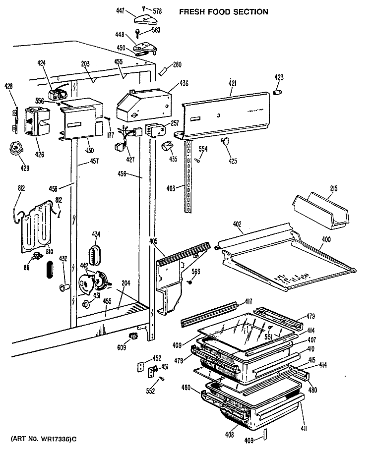 FRESH FOOD SECTION Diagram and Parts List for CSXC24XLL  General Electric Refrigerator