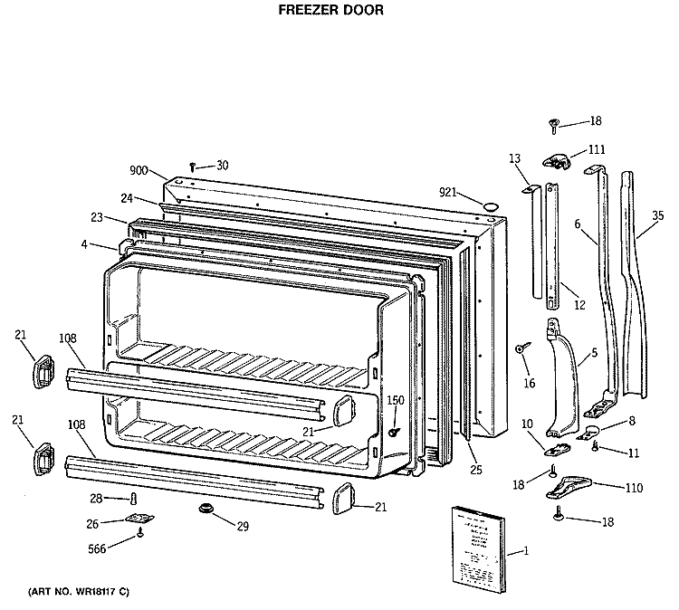 FREEZER DOOR Diagram and Parts List for CTX18LASERWH  Hotpoint Refrigerator