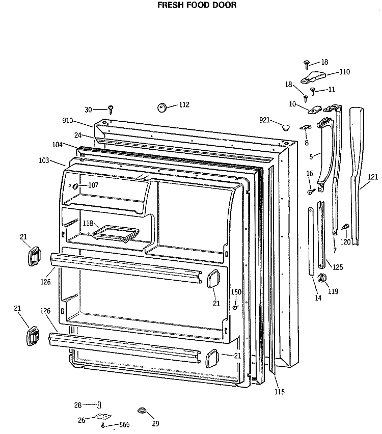 FRESH FOOD DOOR Diagram and Parts List for CTX18LASERWH  Hotpoint Refrigerator