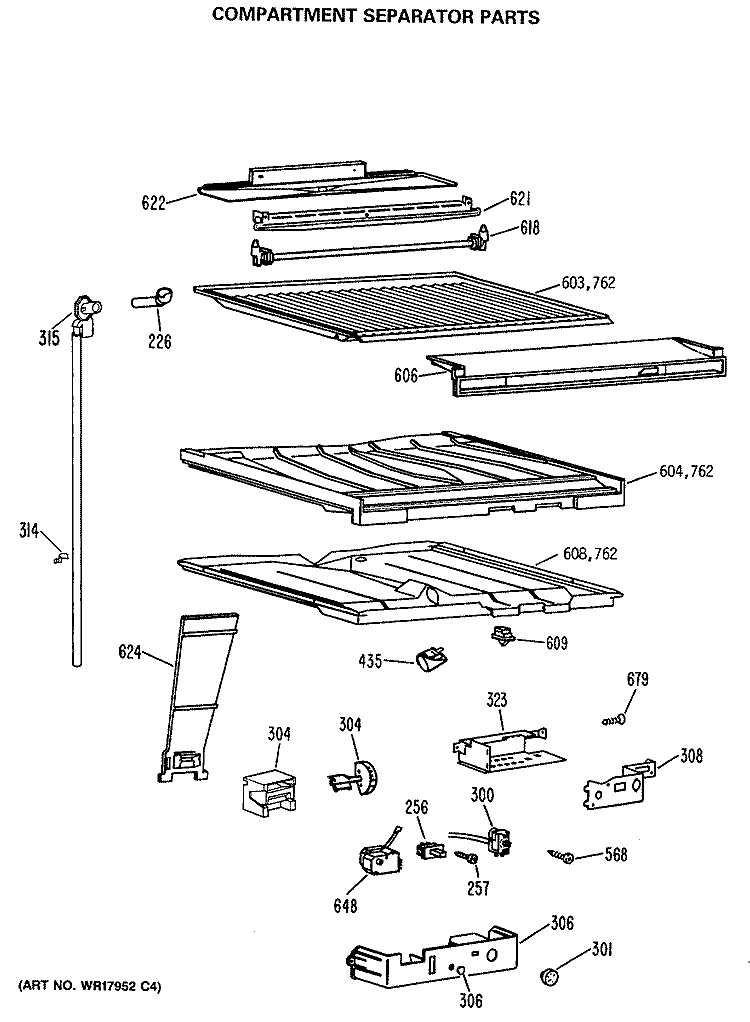 COMPARTMENT SEPARATOR PARTS Diagram and Parts List for CTX18LASERWH  Hotpoint Refrigerator