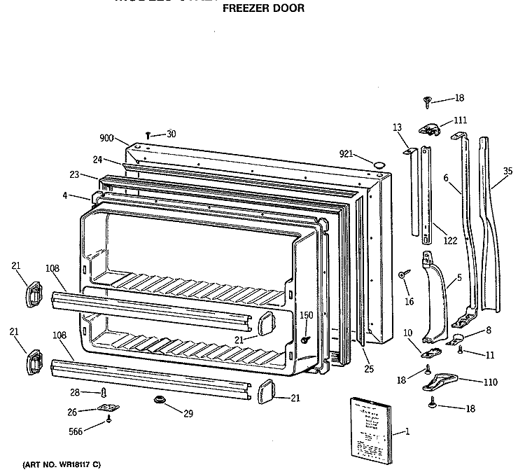 FREEZER DOOR Diagram and Parts List for CTX21GASNRAD  Hotpoint Refrigerator