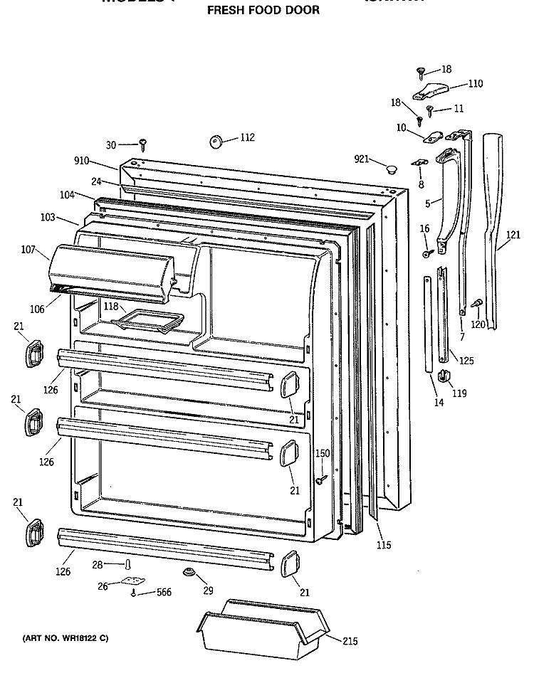 FRESH FOOD DOOR Diagram and Parts List for CTX21GASNRAD  Hotpoint Refrigerator