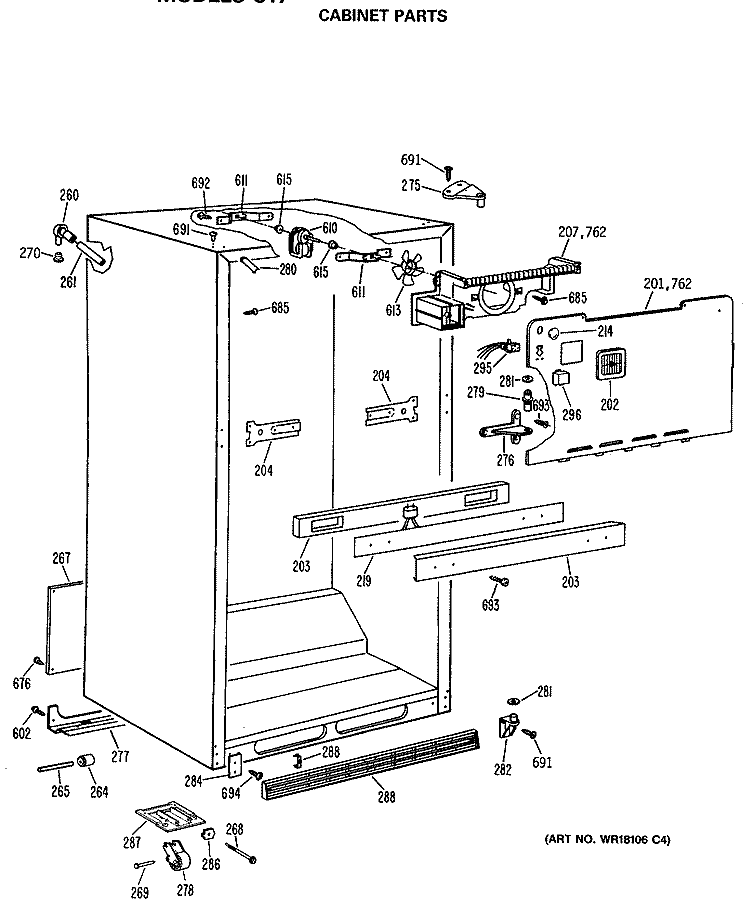 CABINET PARTS Diagram and Parts List for CTX21GASNRAD  Hotpoint Refrigerator