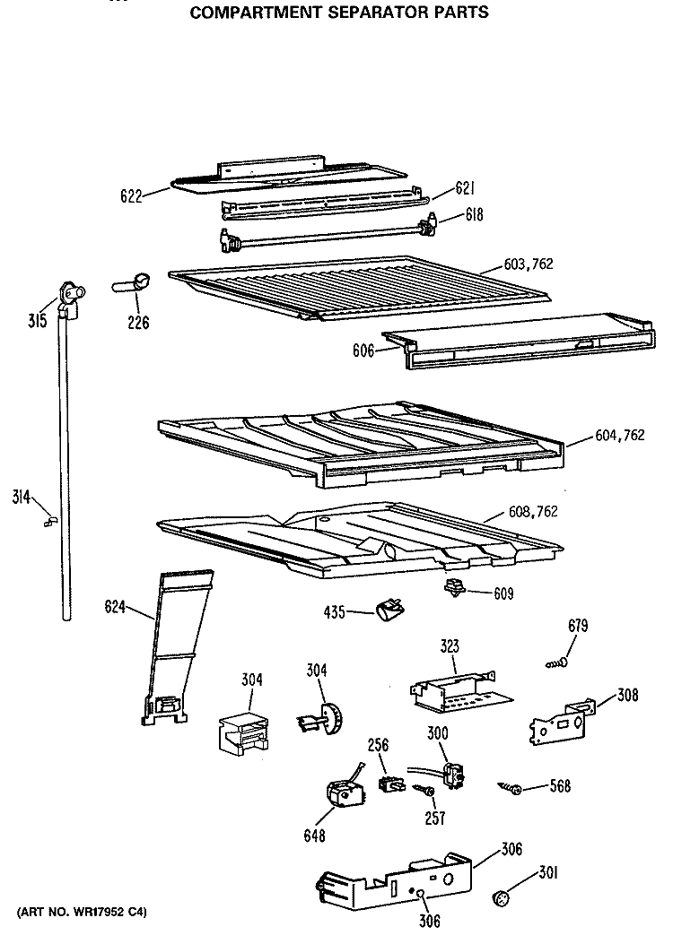 COMPARTMENT SEPARATOR PARTS Diagram and Parts List for CTX21GASNRAD  Hotpoint Refrigerator