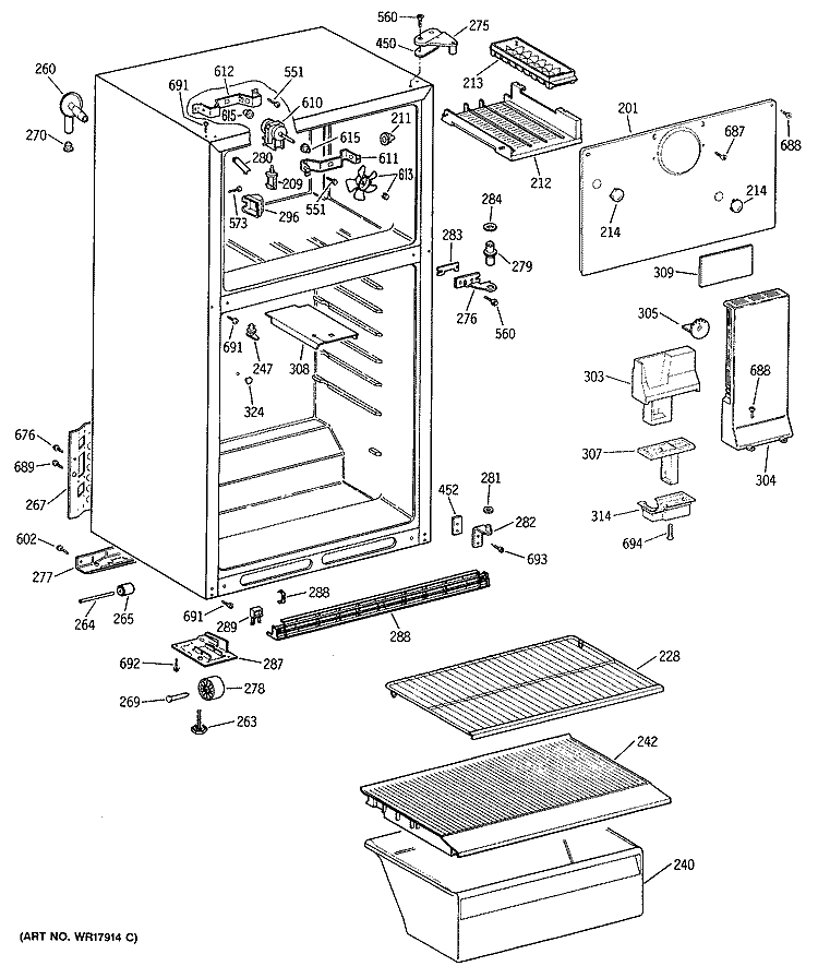 Section Diagram and Parts List for CTE14CYSJRWH  Hotpoint Refrigerator