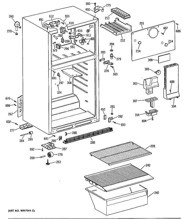 Section Diagram and Parts List for CTX14CASDRAD  Hotpoint Refrigerator