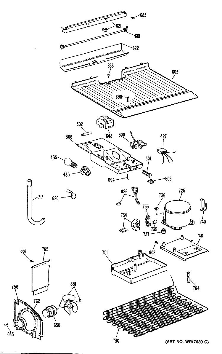Section Diagram and Parts List for CTX16BYSDRWH  Hotpoint Refrigerator