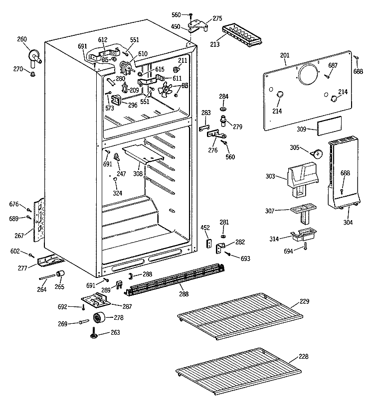 Section Diagram and Parts List for CTX14LYSFRWH  Hotpoint Refrigerator