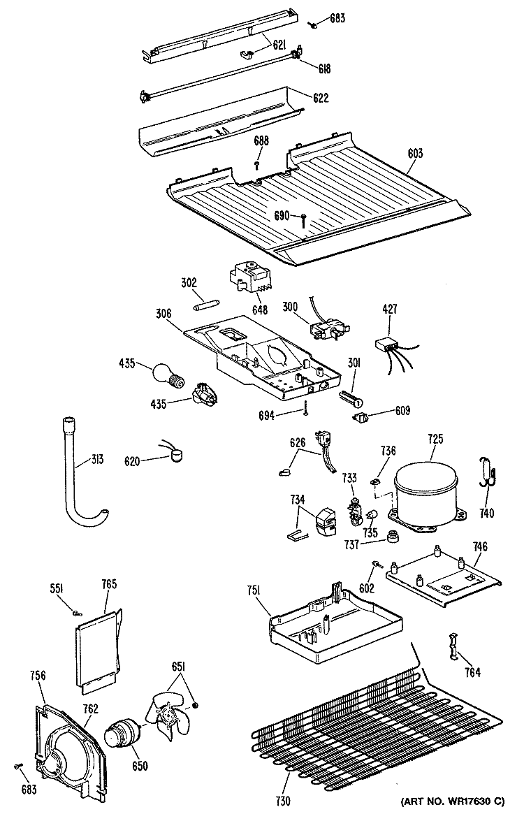 Section Diagram and Parts List for CTX16CASDLWH  Hotpoint Refrigerator