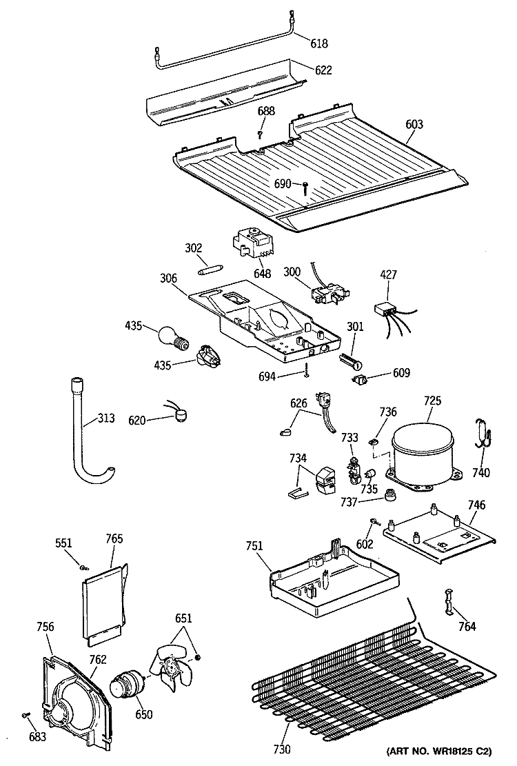 Section Diagram and Parts List for CTX16CASFRWH  Hotpoint Refrigerator