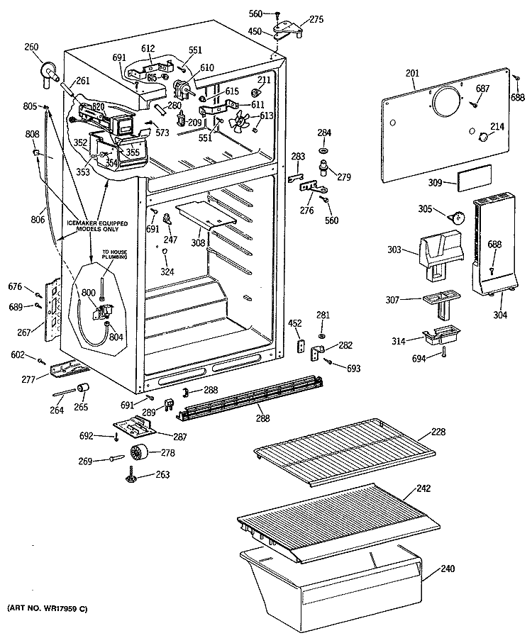 Section Diagram and Parts List for CTX16CISFLWH  Hotpoint Refrigerator