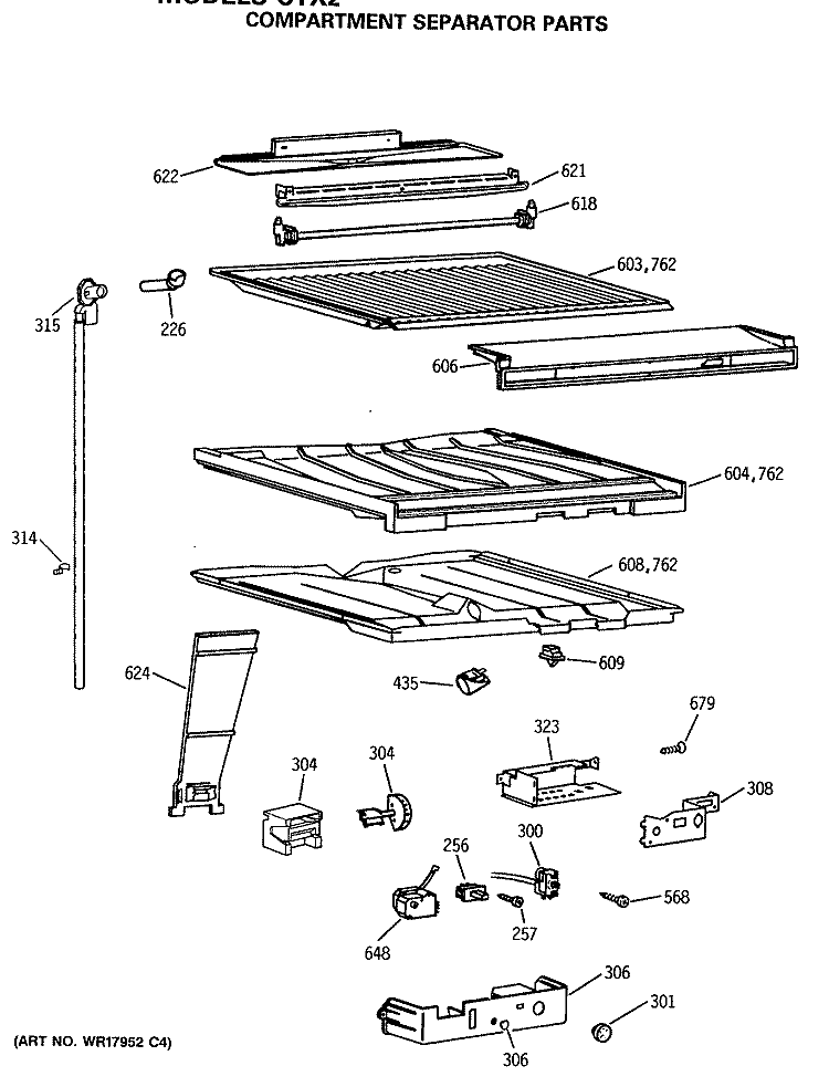 COMPARTMENT SEPARATOR PARTS Diagram and Parts List for CTX21GISNRWH  Hotpoint Refrigerator
