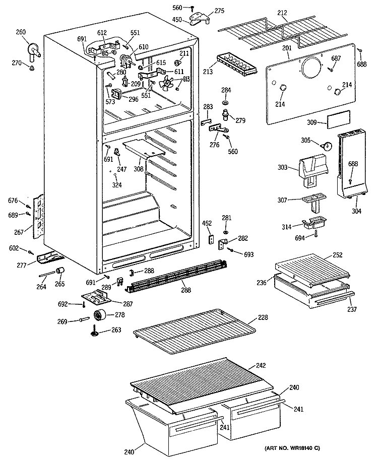 Section Diagram and Parts List for CTX16EYSFRAD  Hotpoint Refrigerator