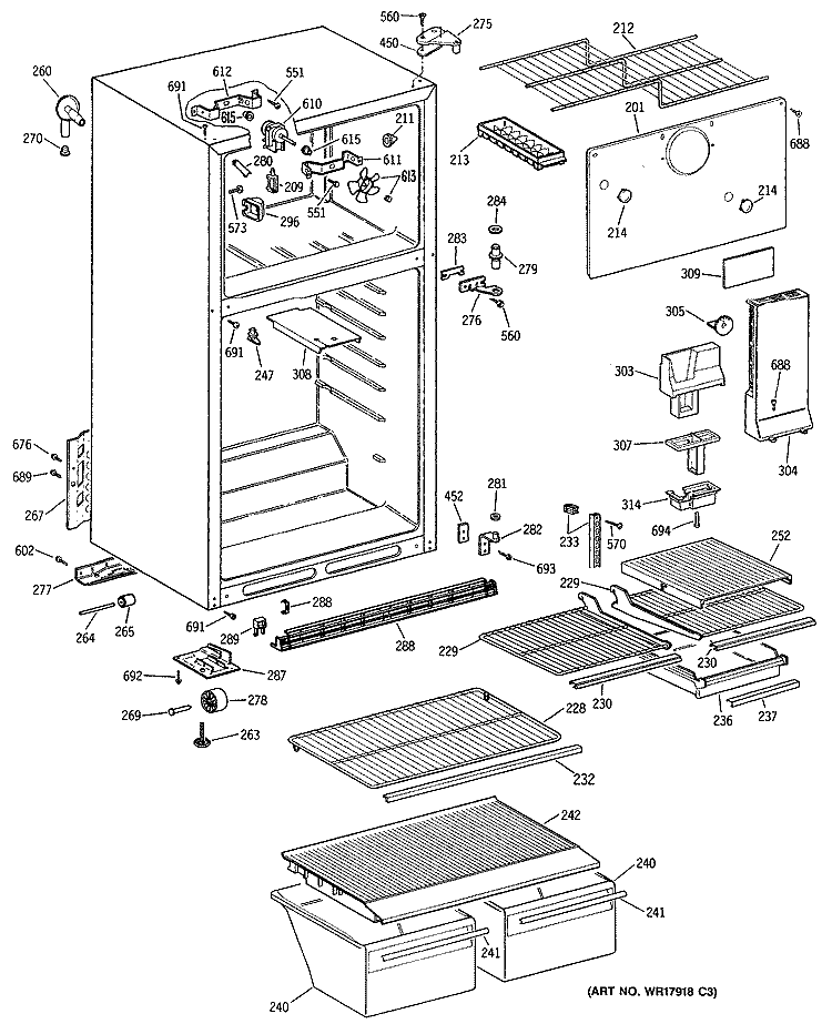 Section Diagram and Parts List for CTE16EYSJRWH  Hotpoint Refrigerator