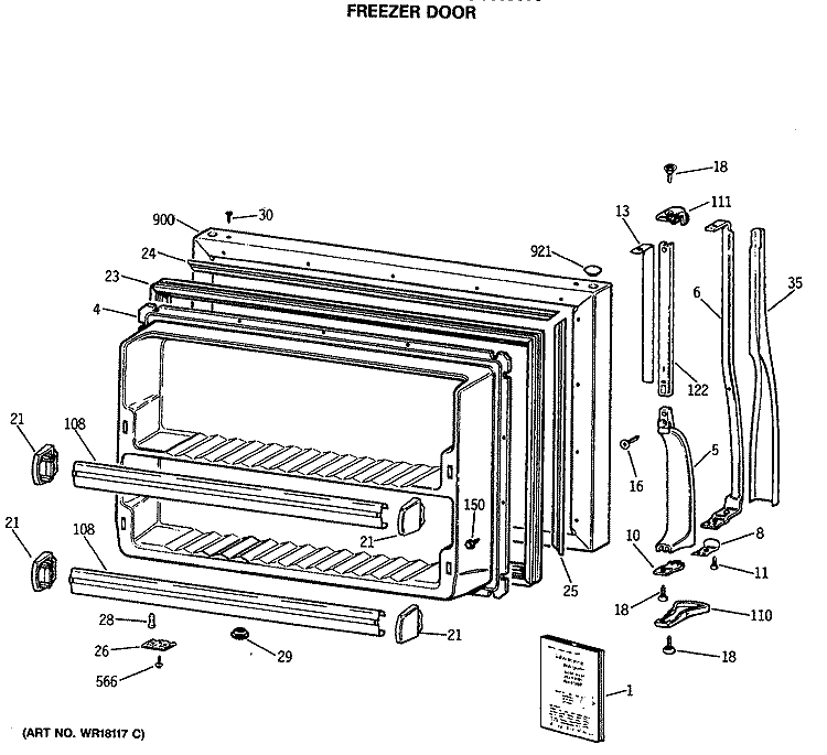FREEZER DOOR Diagram and Parts List for CTE24GASJRWH  Hotpoint Refrigerator