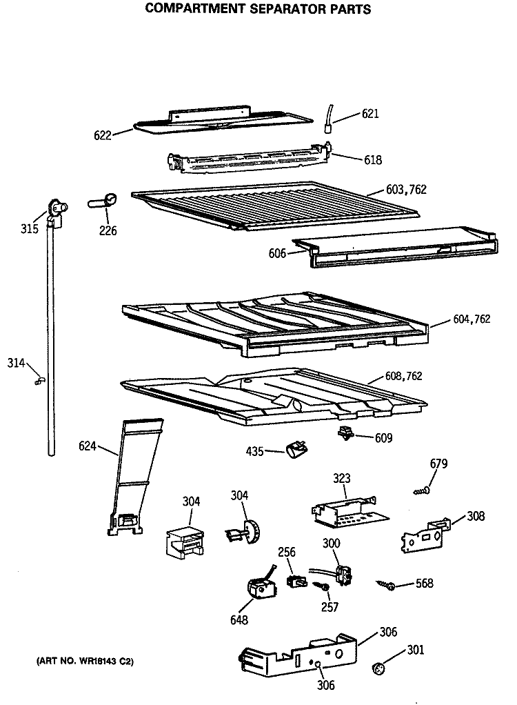 COMPARTMENT SEPARATOR PARTS Diagram and Parts List for CTE24GASJRWH  Hotpoint Refrigerator