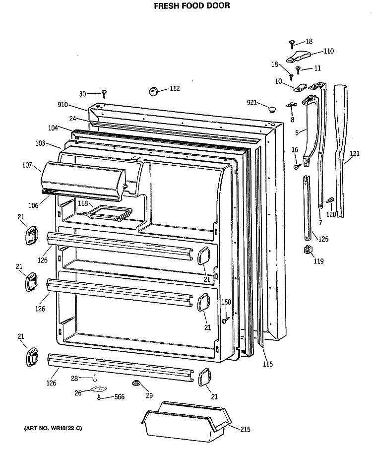 FRESH FOOD DOOR Diagram and Parts List for CTX21GASMRWW  Hotpoint Refrigerator