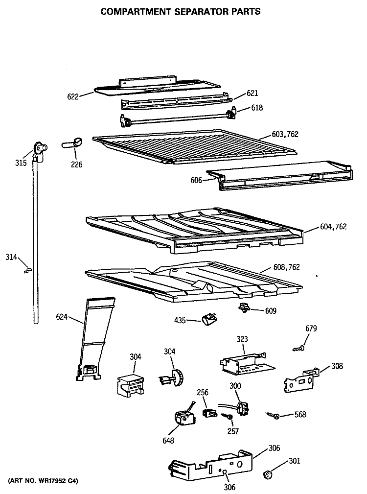 COMPARTMENT SEPARATOR PARTS Diagram and Parts List for CTX21GASMRWW  Hotpoint Refrigerator