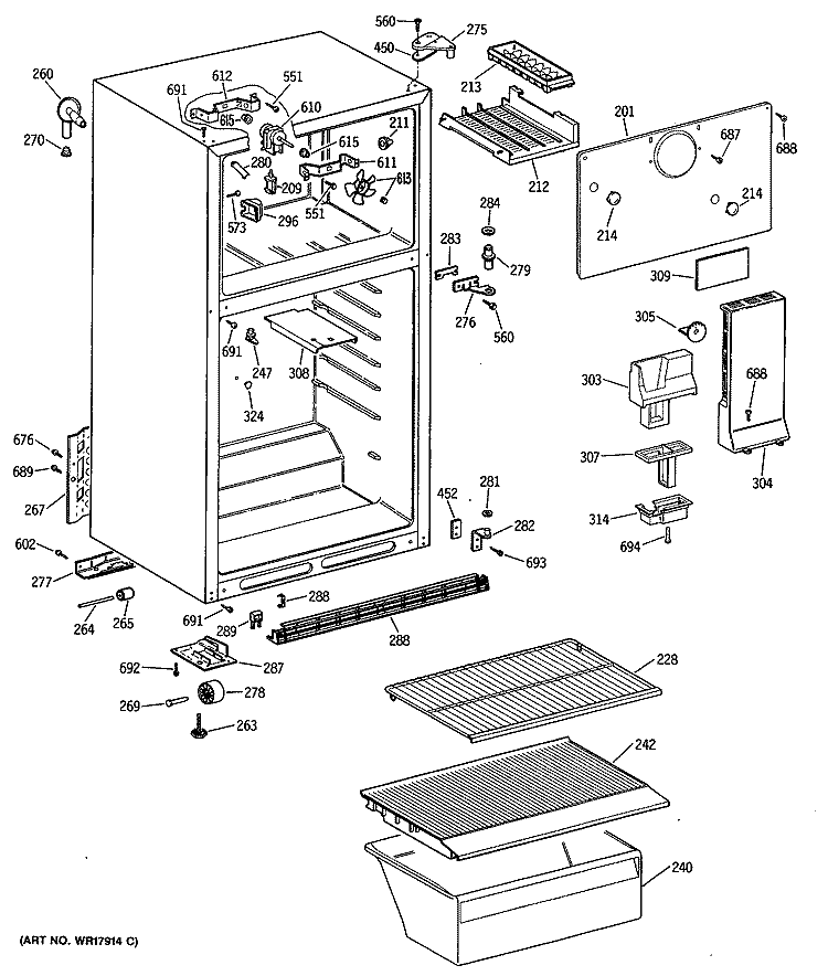 Section Diagram and Parts List for CTX14CASJRAD  Hotpoint Refrigerator