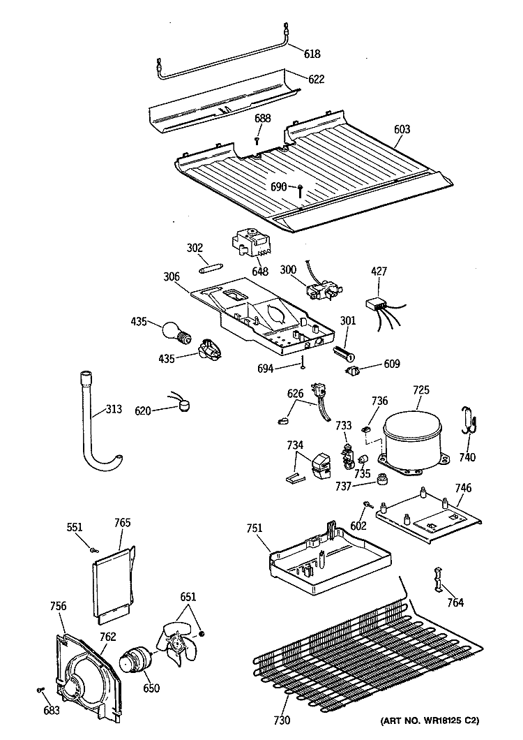 Section Diagram and Parts List for CTX14CASJRAD  Hotpoint Refrigerator