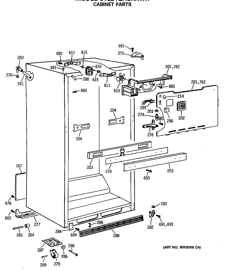 CABINET PARTS Diagram and Parts List for CTE24GASKRWH  Hotpoint Refrigerator