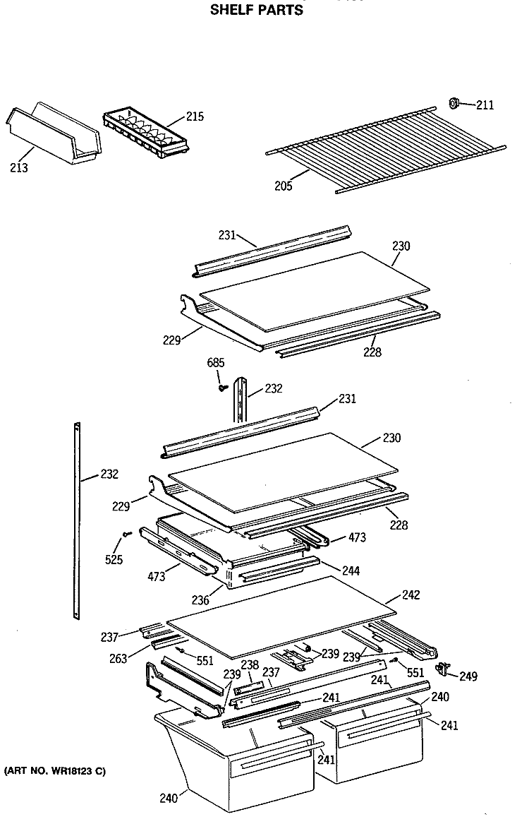 SHELF PARTS Diagram and Parts List for CTE24GASKRWH  Hotpoint Refrigerator