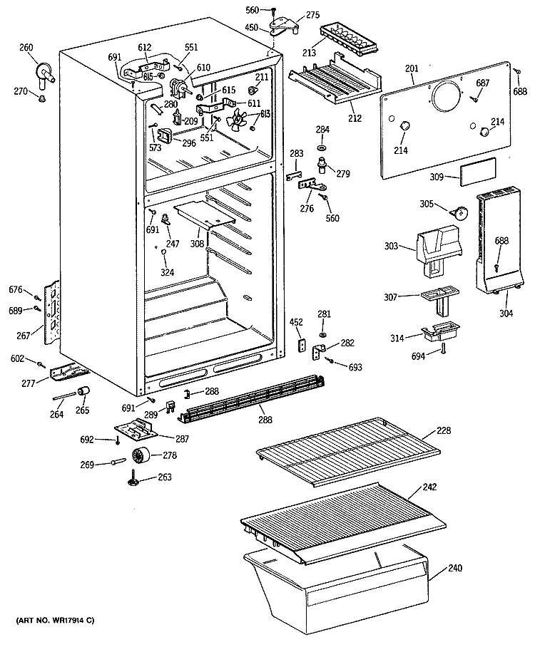 Section Diagram and Parts List for CTH16CYSKLWH  Hotpoint Refrigerator