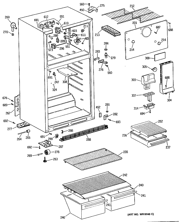 Section Diagram and Parts List for CTX16EYSJRWH  Hotpoint Refrigerator