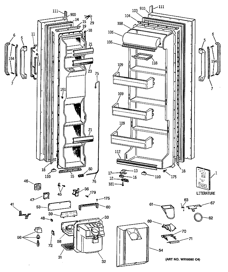 Section Diagram and Parts List for CSX24GRSBWH  Hotpoint Refrigerator