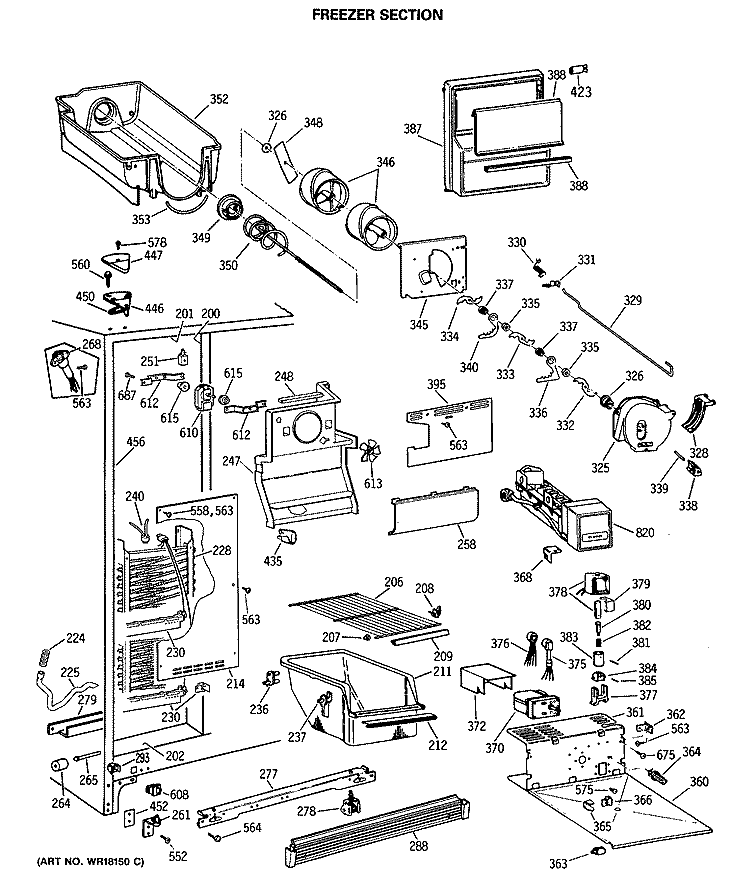 FREEZER SECTION Diagram and Parts List for CSX24GRSBWH  Hotpoint Refrigerator