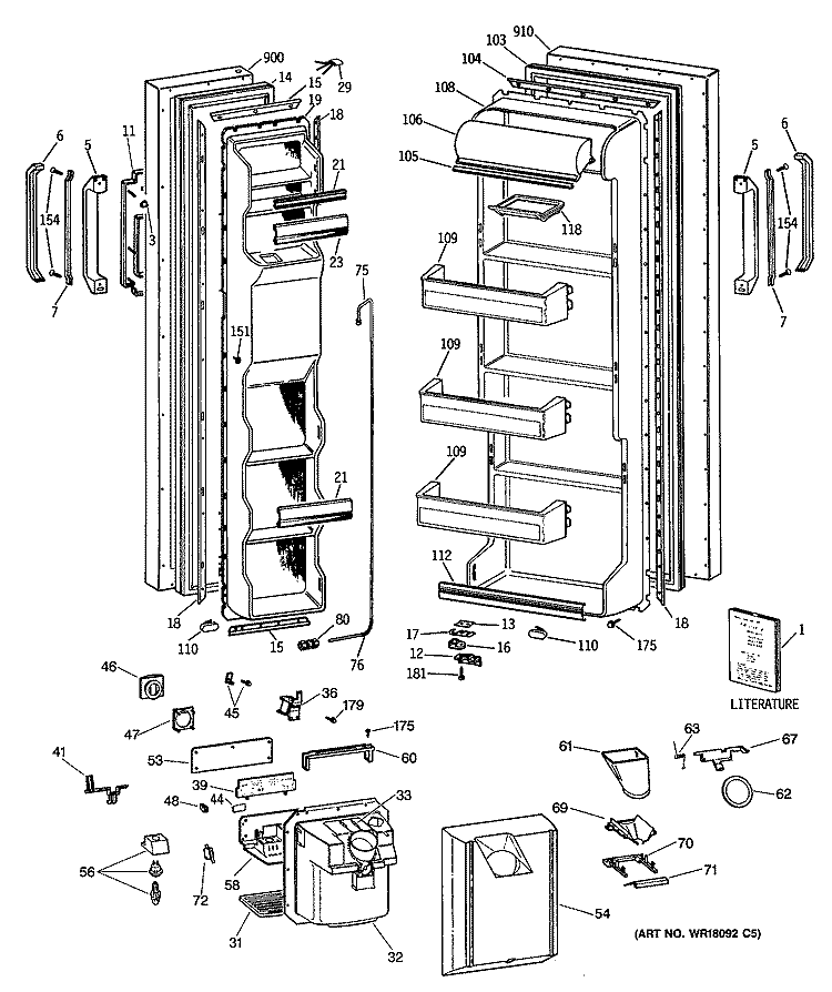 Section Diagram and Parts List for CSX24KWSBWH  Hotpoint Refrigerator