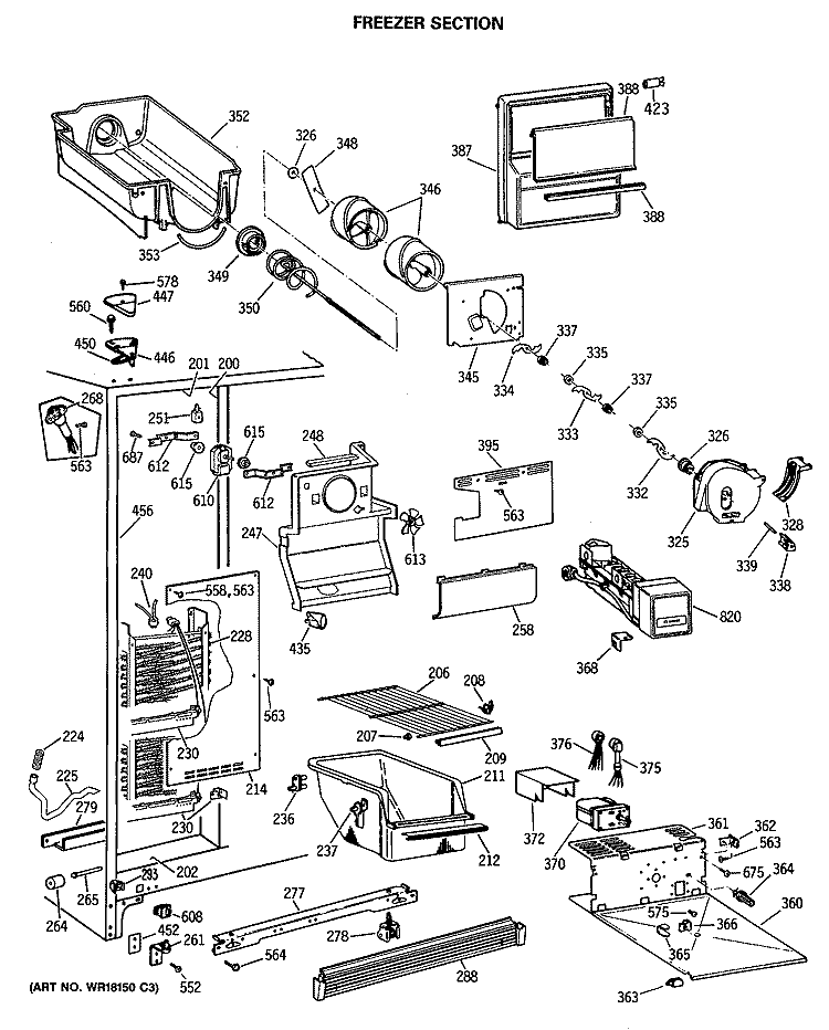 FREEZER SECTION Diagram and Parts List for CSX24KWSBWH  Hotpoint Refrigerator