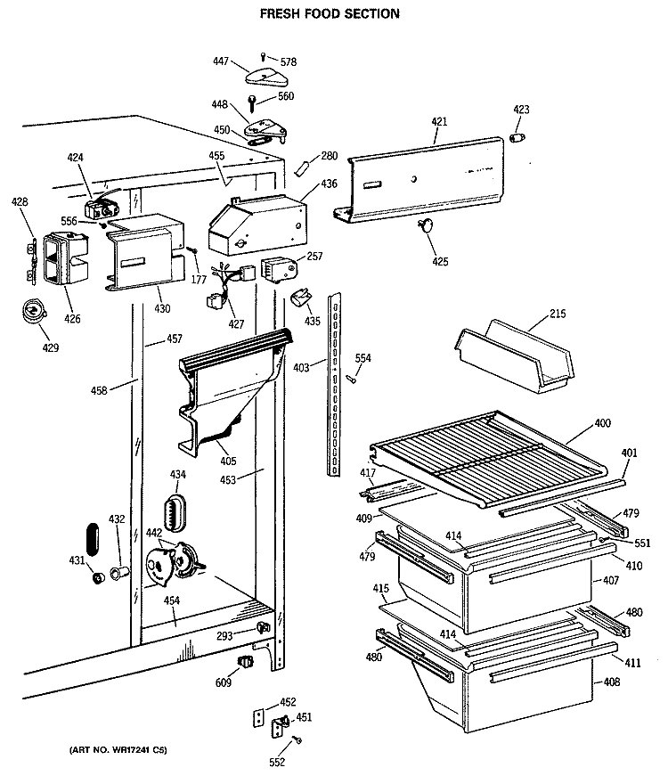 FRESH FOOD SECTION Diagram and Parts List for CSC20EASBWH  Hotpoint Refrigerator