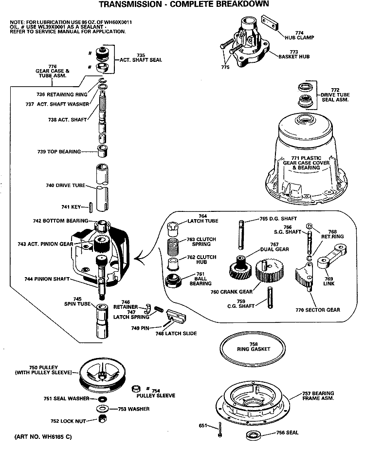 TRANSMISSION - COMPLETE BREAKDOWN Diagram and Parts List for WLW3400SALAD  Hotpoint Washer