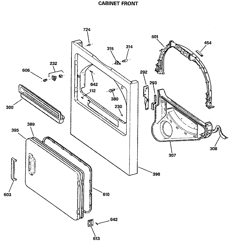 CABINET FRONT Diagram and Parts List for DLB3600SBLWW  Hotpoint Dryer