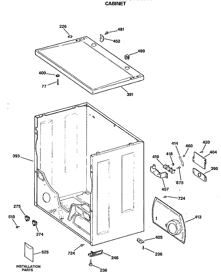 CABINET Diagram and Parts List for DLB3600SBLWW  Hotpoint Dryer