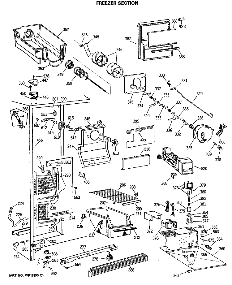 FREEZER SECTION Diagram and Parts List for CSX22BRSMWH  Hotpoint Refrigerator