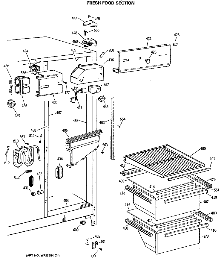 FRESH FOOD SECTION Diagram and Parts List for CSX22BRSMWH  Hotpoint Refrigerator