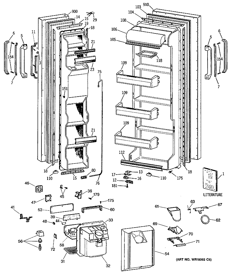 Section Diagram and Parts List for CSX24KWSMAD  Hotpoint Refrigerator