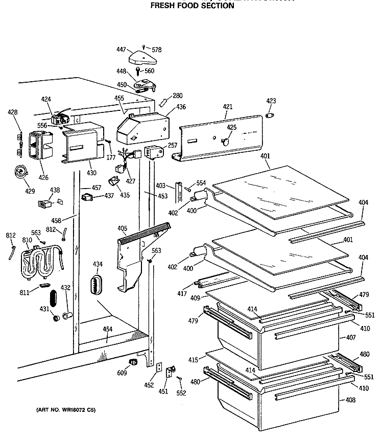 FRESH FOOD SECTION Diagram and Parts List for CSX24KWSMAD  Hotpoint Refrigerator