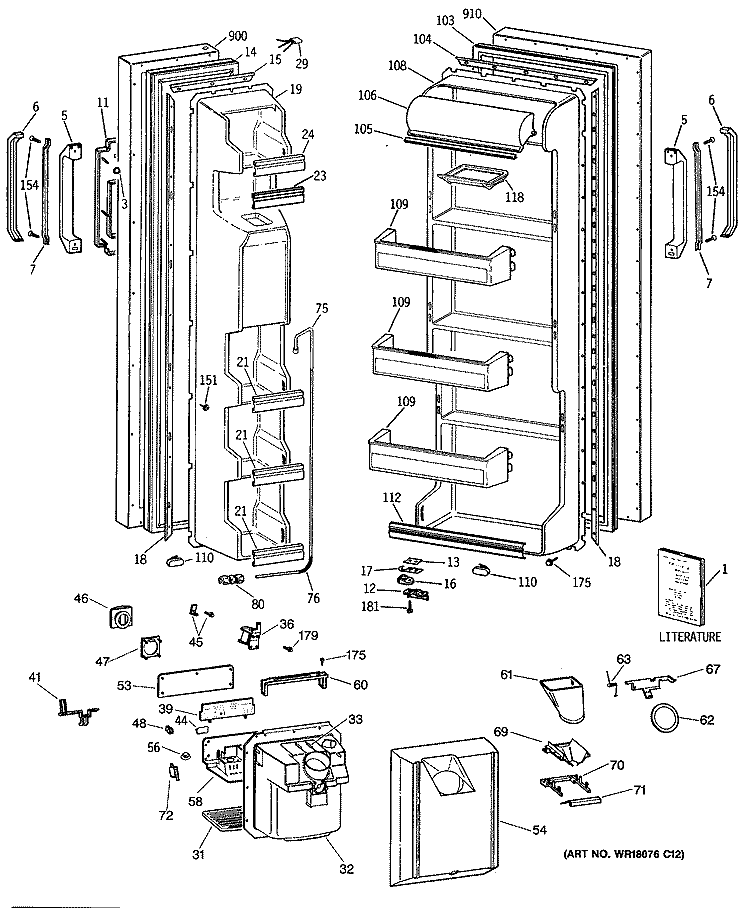 Section Diagram and Parts List for CSX22BWTAWH  Hotpoint Refrigerator