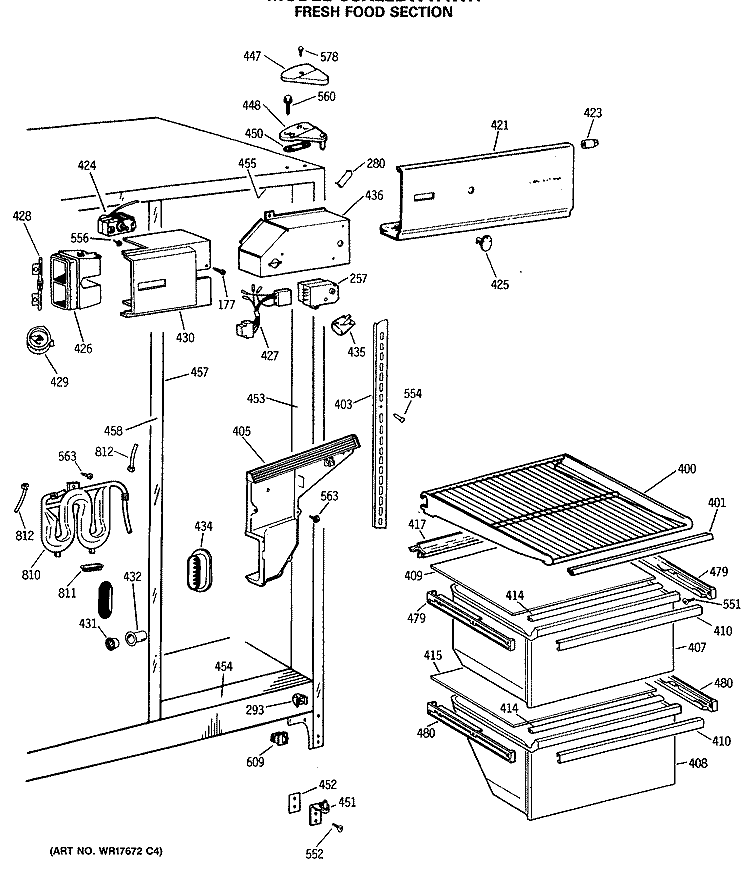 FRESH FOOD SECTION Diagram and Parts List for CSX22BWTAWH  Hotpoint Refrigerator
