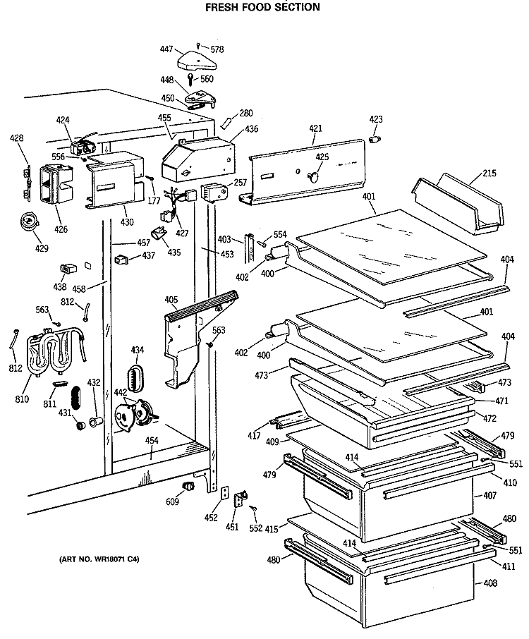 FRESH FOOD SECTION Diagram and Parts List for CSX27DRTAWW  Hotpoint Refrigerator