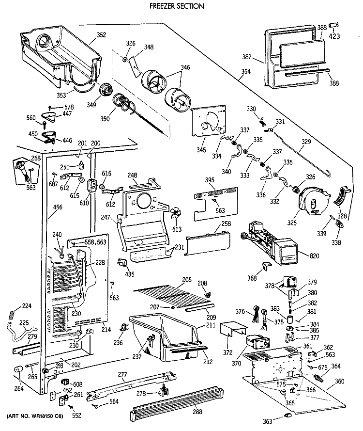 FREEZER SECTION Diagram and Parts List for CSH22GRXAAA  Hotpoint Refrigerator
