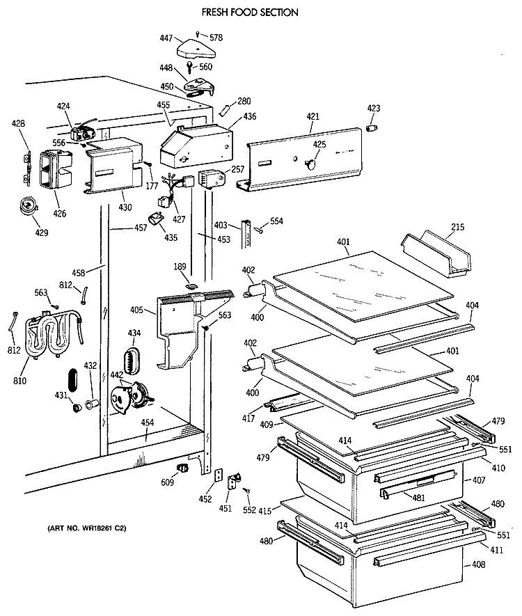FRESH FOOD SECTION Diagram and Parts List for CSH22GRXAAA  Hotpoint Refrigerator