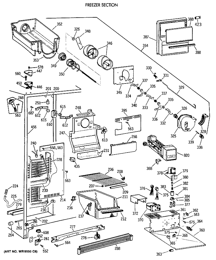 FREEZER SECTION Diagram and Parts List for CSH24GRXAWW  Hotpoint Refrigerator
