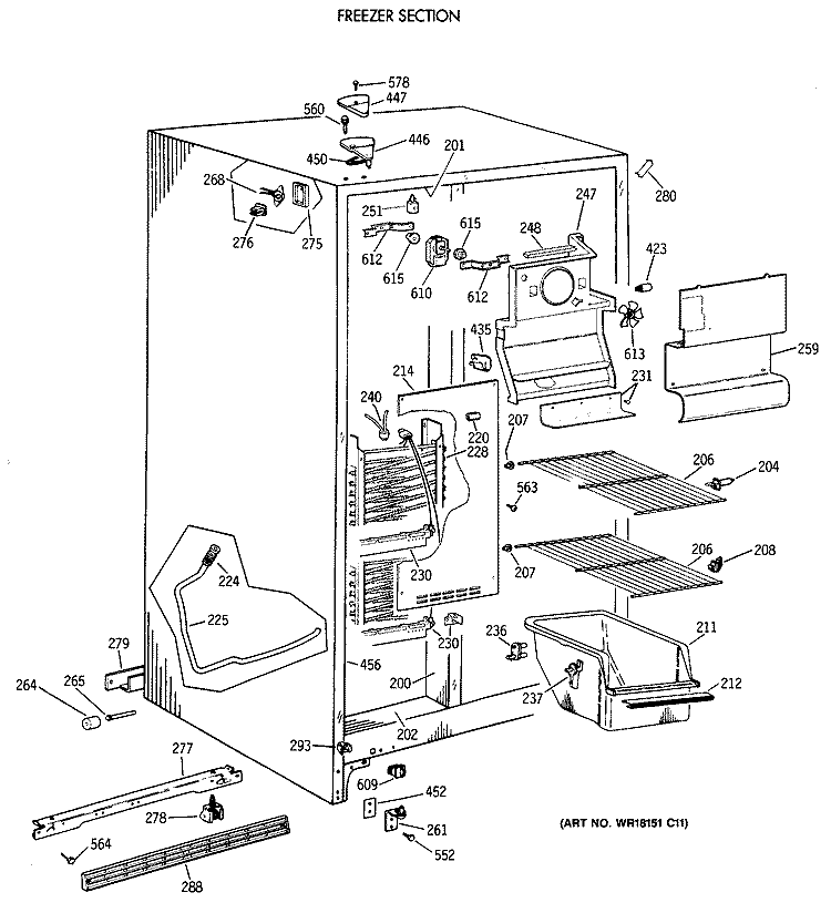 FREEZER SECTION Diagram and Parts List for CSX19LAXAWH  Hotpoint Refrigerator