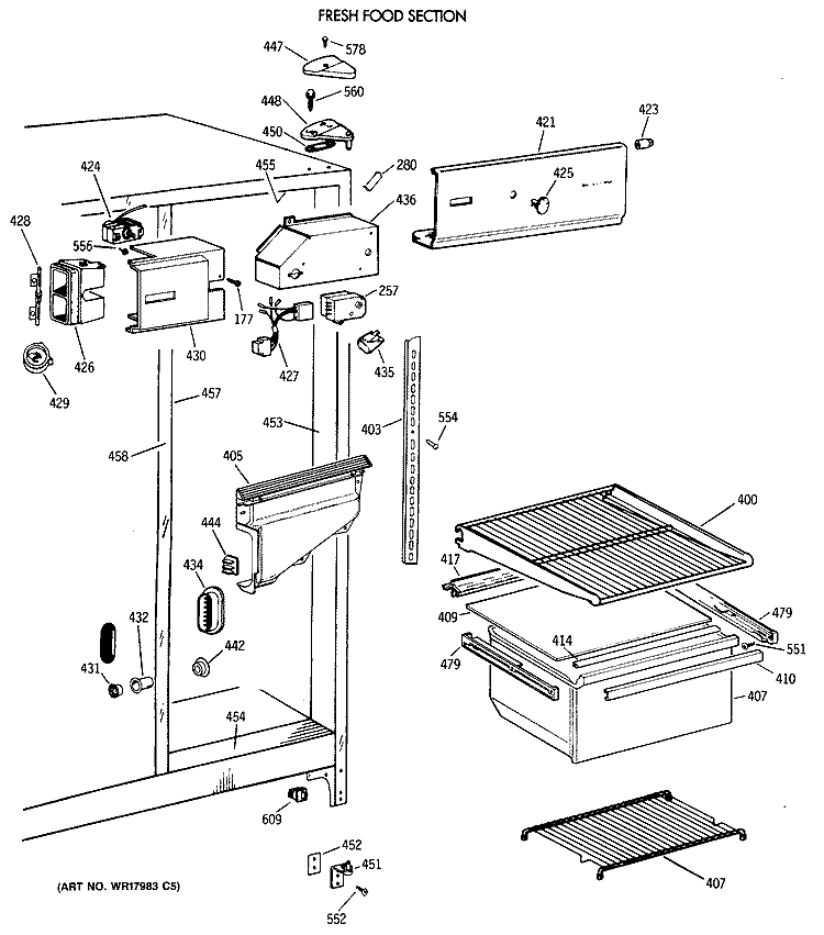 FRESH FOOD SECTION Diagram and Parts List for CSX19LAXAWH  Hotpoint Refrigerator